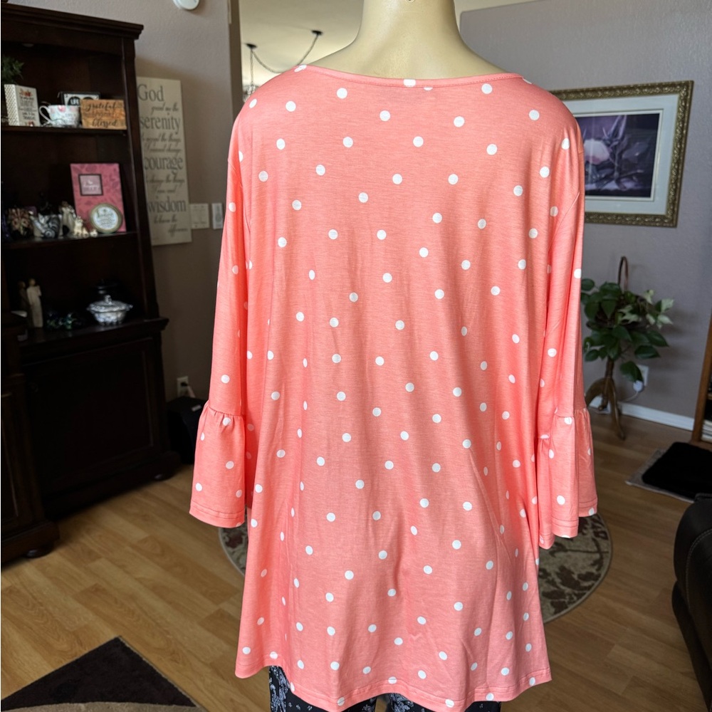 BloomChic Coral Pink Polka Dot Tunic - Picture 9 of 10